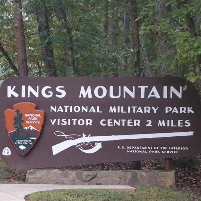 Kings Mountain National Military Park sign at the entrance to the park 