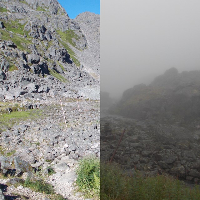 composite image showing sunny and foggy versions of the same scene