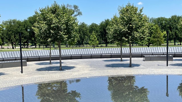The Wall and Pool of Remembrance at the Korean War Veterans Memorial
