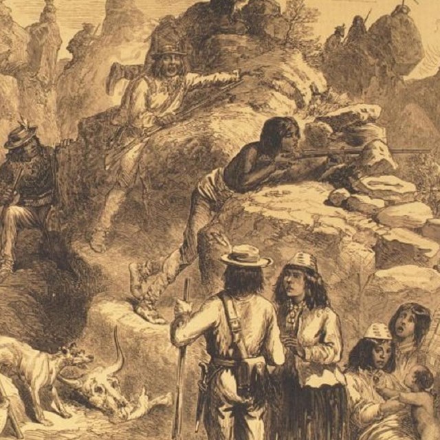Illustration of Captain Jack's Stronghold during Modoc War