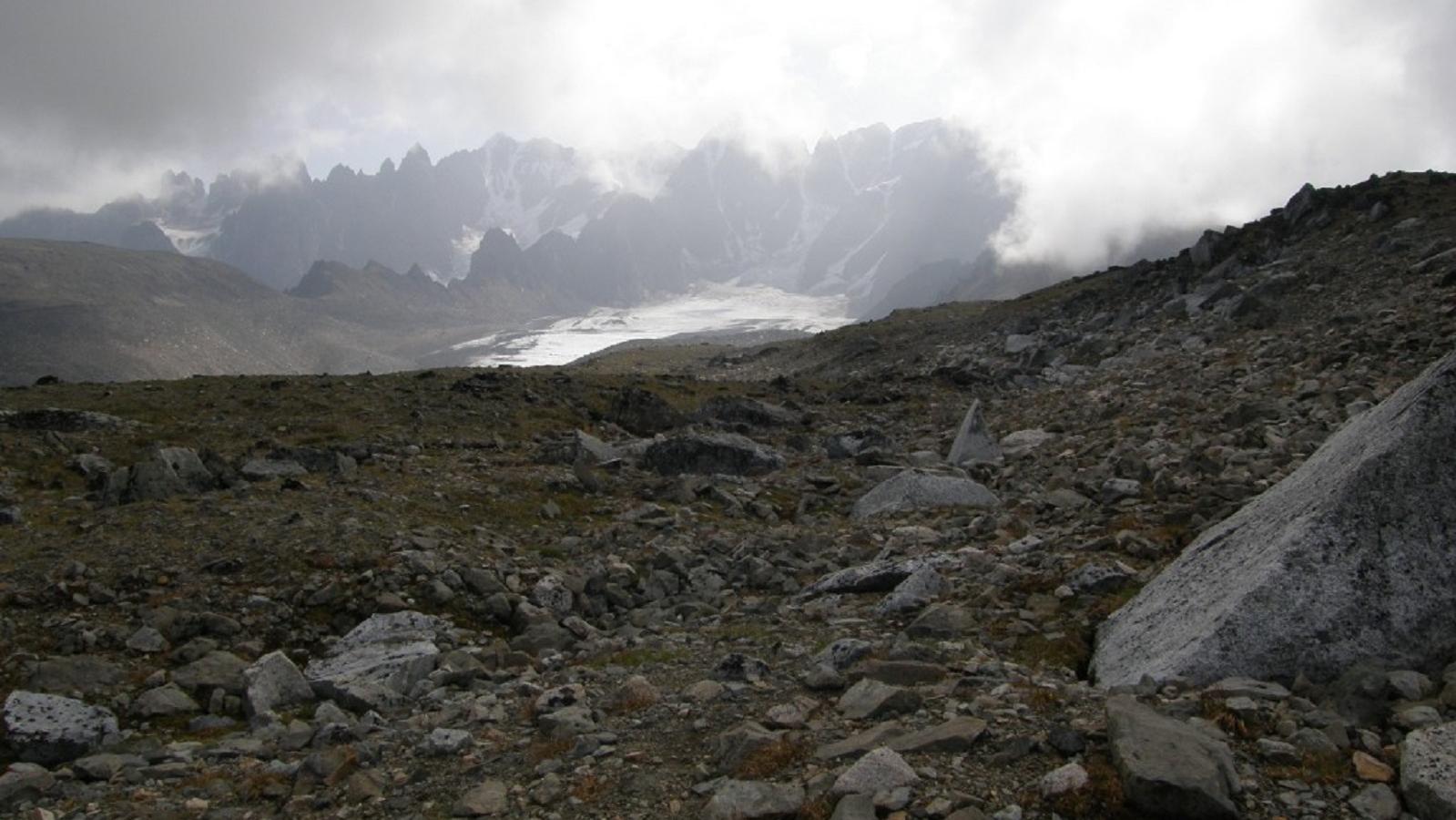 a rocky ice patch