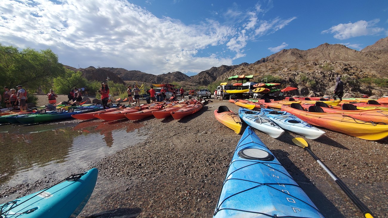 A group gets ready to kayak