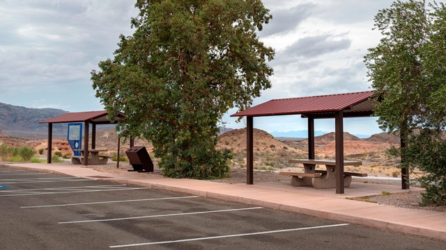 two picnic shelters