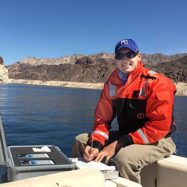 Researcher testing the water on Lake Mead