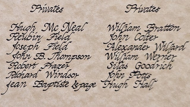 A list on parchment of the Privates in each squad of the expedition.