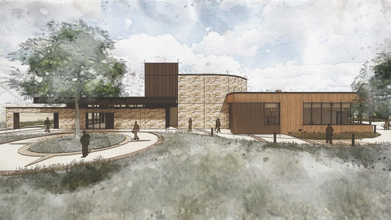 An architectural rendering of the new visitor center. 