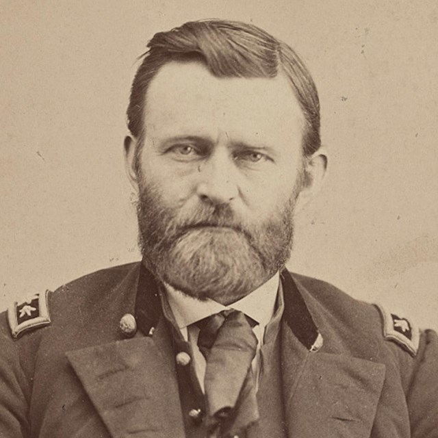 Ulysses S. Grant portrait, a middle aged, bearded man in Union officer uniform