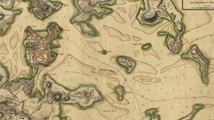 Historical map showing Boston Harbor and Dorchester Heights