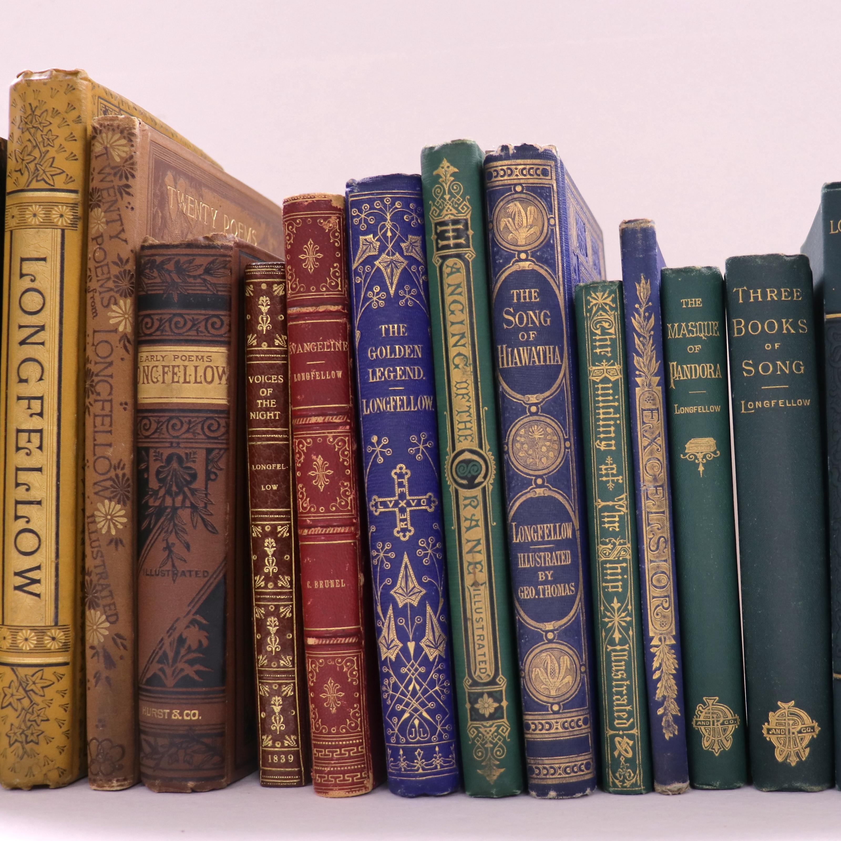 Row of books of poems by Henry Wadsworth Longfellow