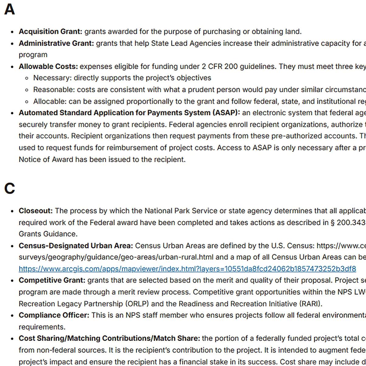 Image of page with the letters A and C and a list of definitions under each