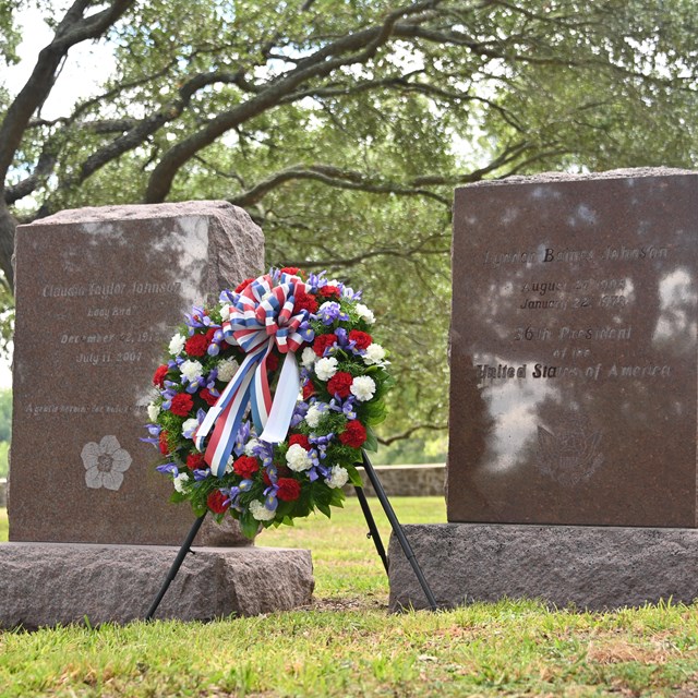 Gravestones of Lyndon and Lady Bird Johnson.