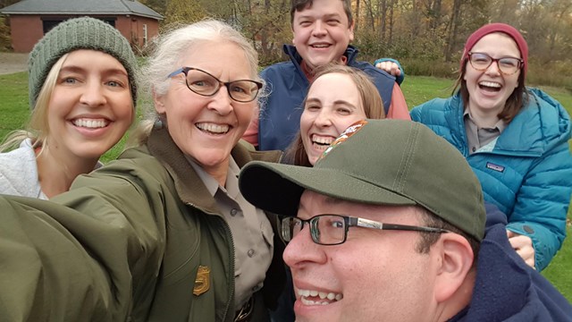 Seasonal rangers take a selfie at Marsh-Billings-Rockefeller NHP