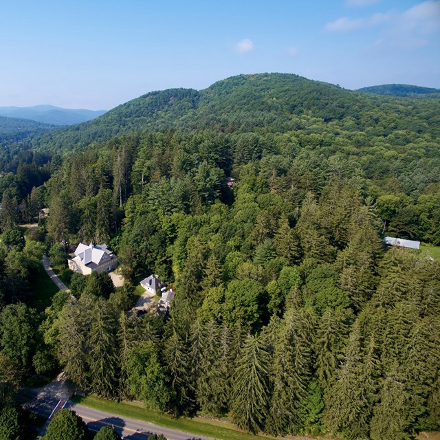 arial view of green mountain landscape