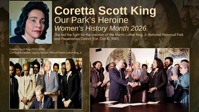 Photo of Coretta Scott King & President Carter in Oval Office at park initiation