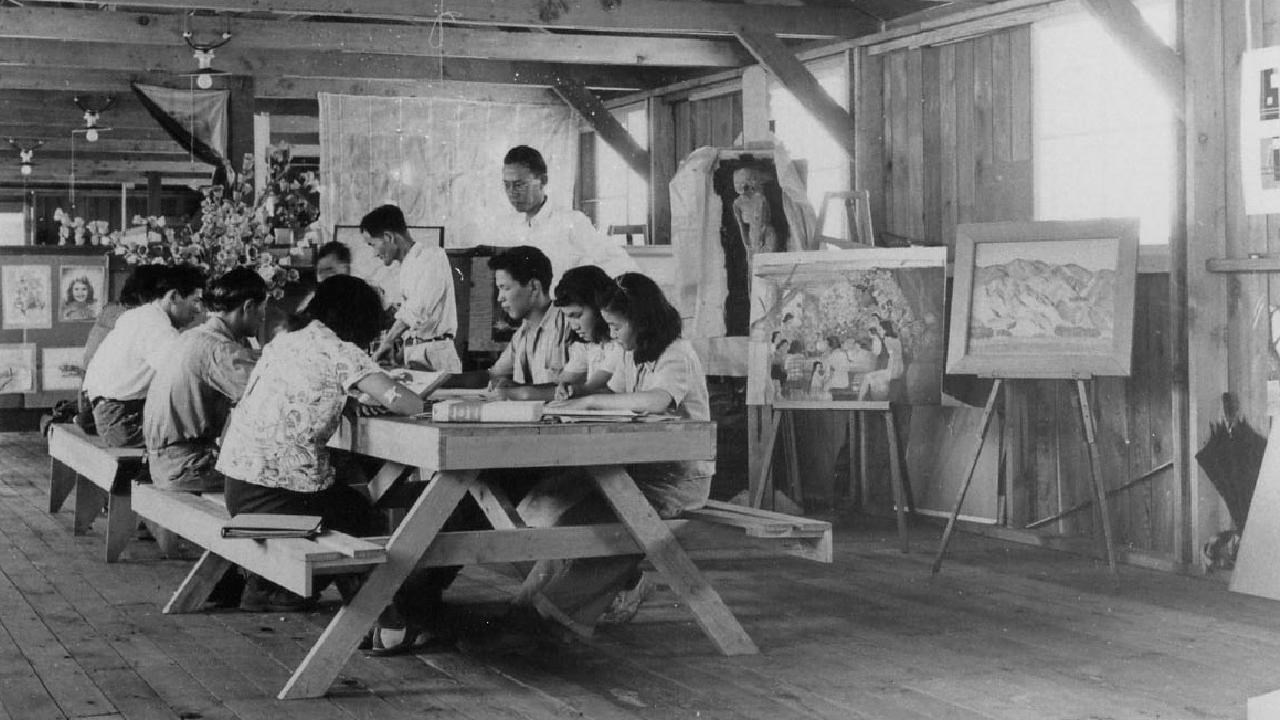 Historic image of students having an art lesson