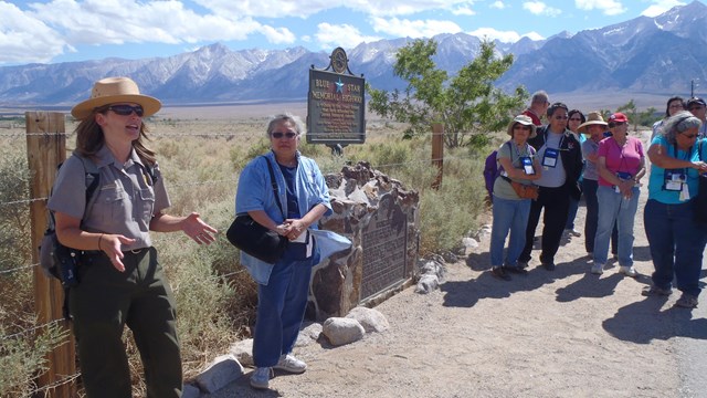 Visitors with a ranger on a tour 