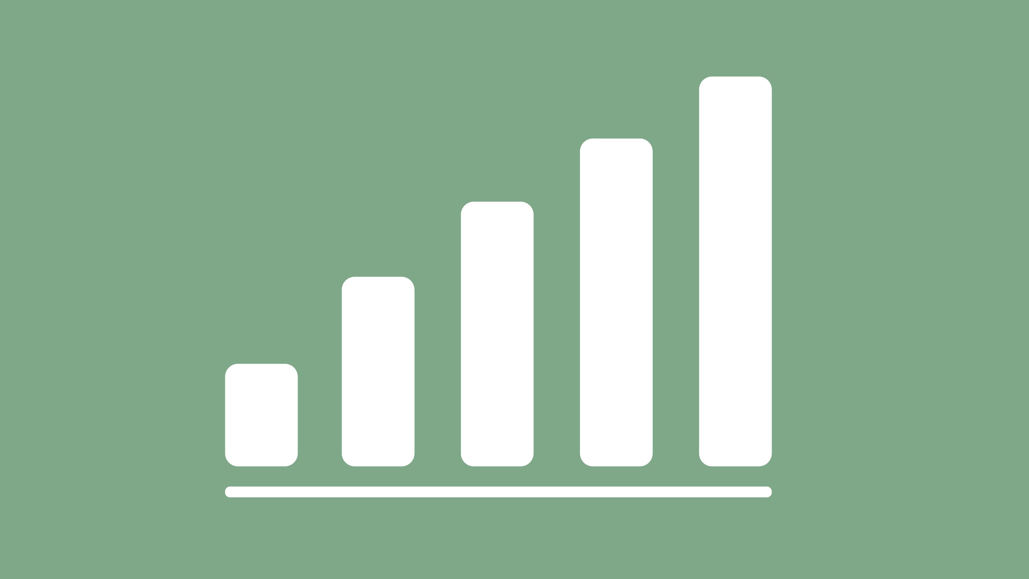 Five white vertical bars over a thin horizontal bar on a mint green background.