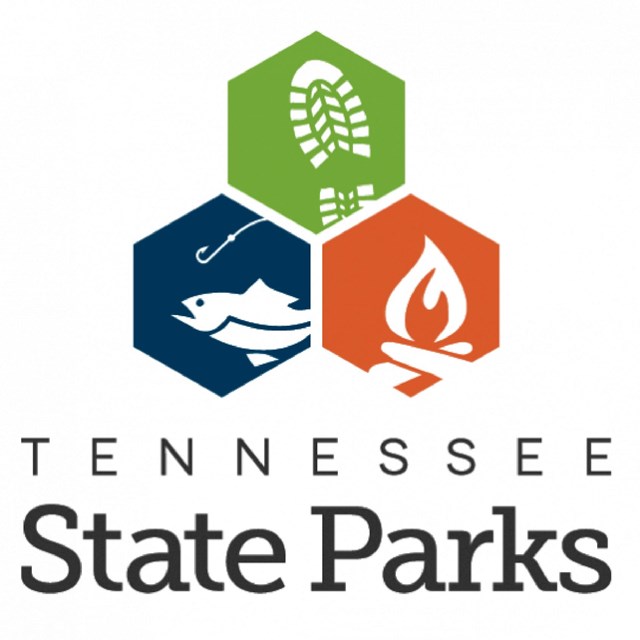 An image of a fish, boot print, and campfire.