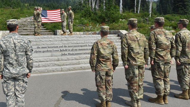 Members of the U.S. Army attend a reenlistment ceremony.