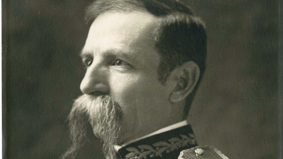 B&W photo of military general with sideburns