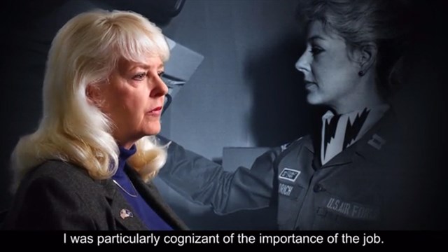 Screenshot showing film of a former missileer speaking