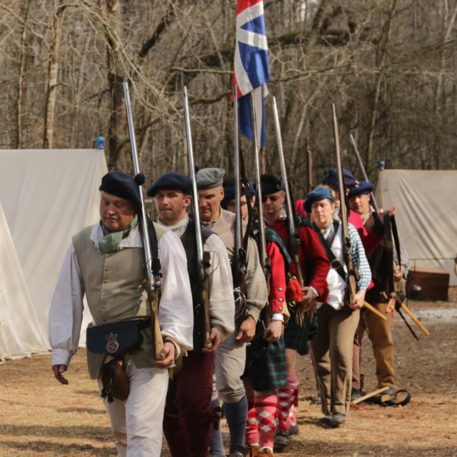 Loyalists marching in formation. 