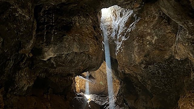 A beam of light in the underground lava tube.