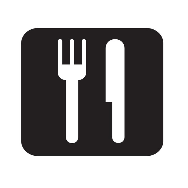 Restaurant map symbol with a knife and fork.