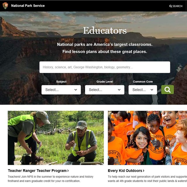 Image of the National Park Service education portal web site.