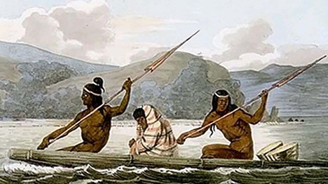 Painting of Cost Miwok on the Bay