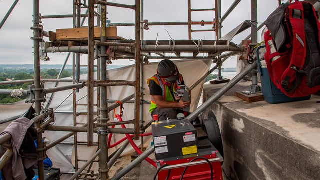 Laser treatment of biofilm at Thomas Jefferson Memorial