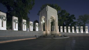 Atlantic Pavilion at the World War II Memorial after dark