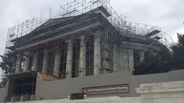 The Thomas Jefferson Memorial dome with scaffolding. 