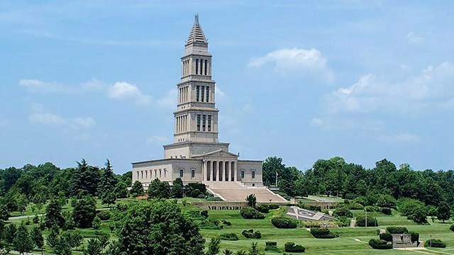 view of George Washington Masonic National Memorial on hill