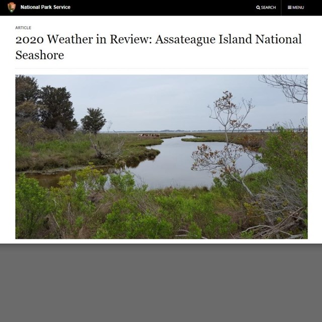 Screenshot of Assateague weather web page