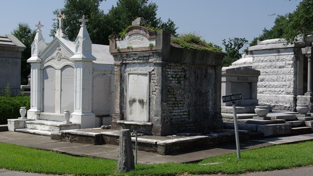 Above ground tombs in cemetery