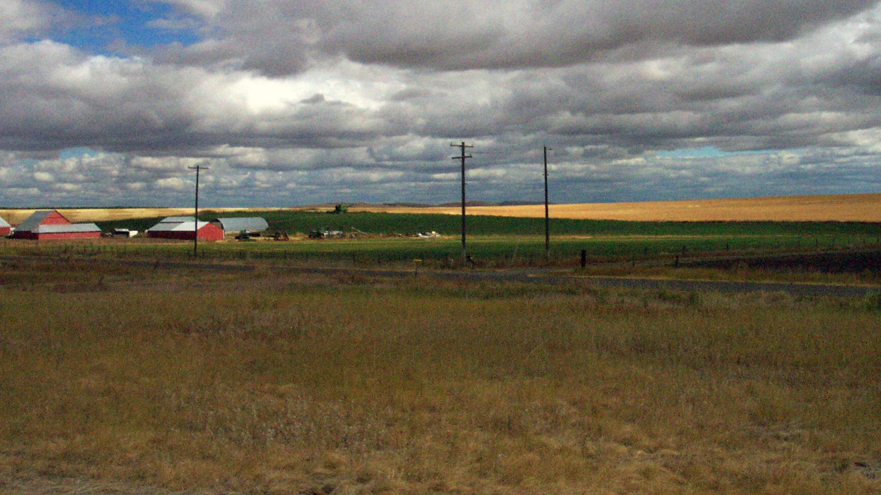 Two signs and a monument in the shape of Idaho on the side of the road.