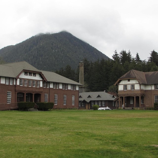Landscape image of historic Sheldon Jackson boarding school in Sitka, Alaska.