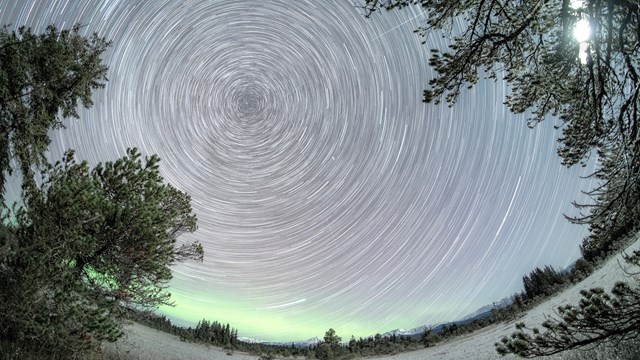 Star trails around north star at Glacier Bay National Park