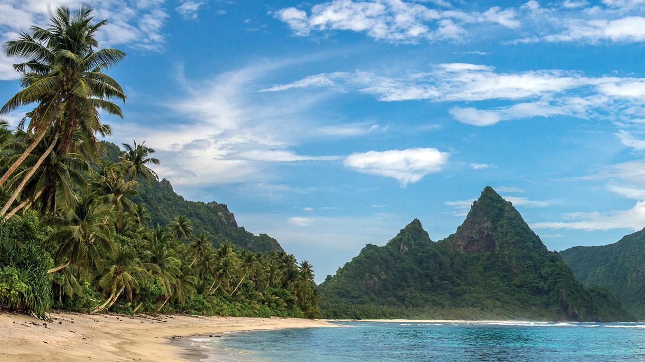 A panoramic beach view of a quintessential tropical paradise