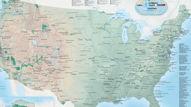 Brochure map of national parks in the US