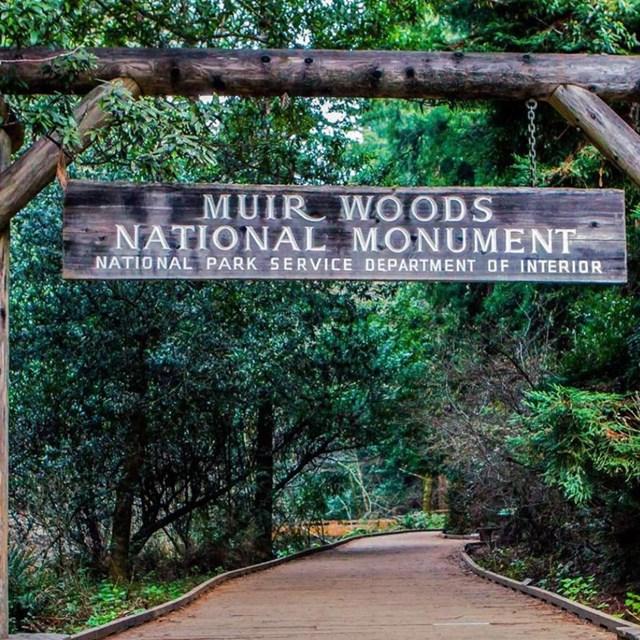 Entrance sign for Muir Woods National Monument