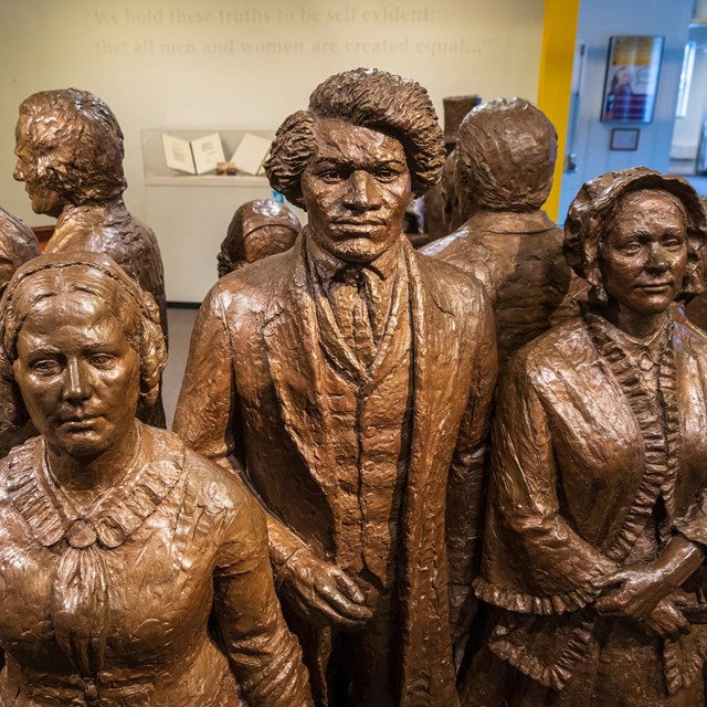 Statue of a group of 19th-century civil rights advocates at Seneca Falls