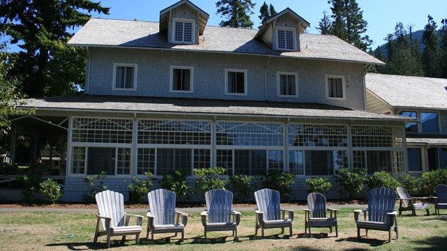 Chairs in Front of Lake Crescent Lodge