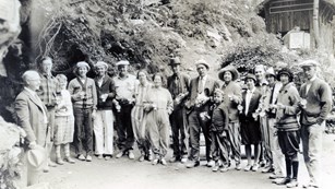 Historic tour group preparing to enter the cave.