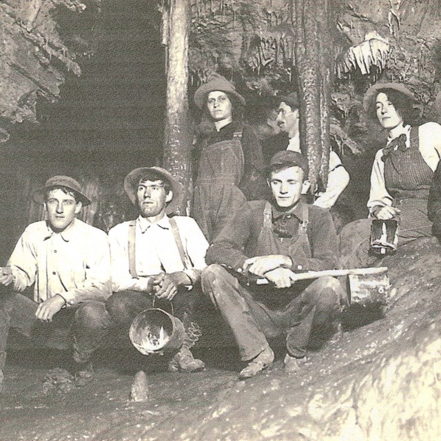 Morrison family members in Miller's Chapel room of the cave.