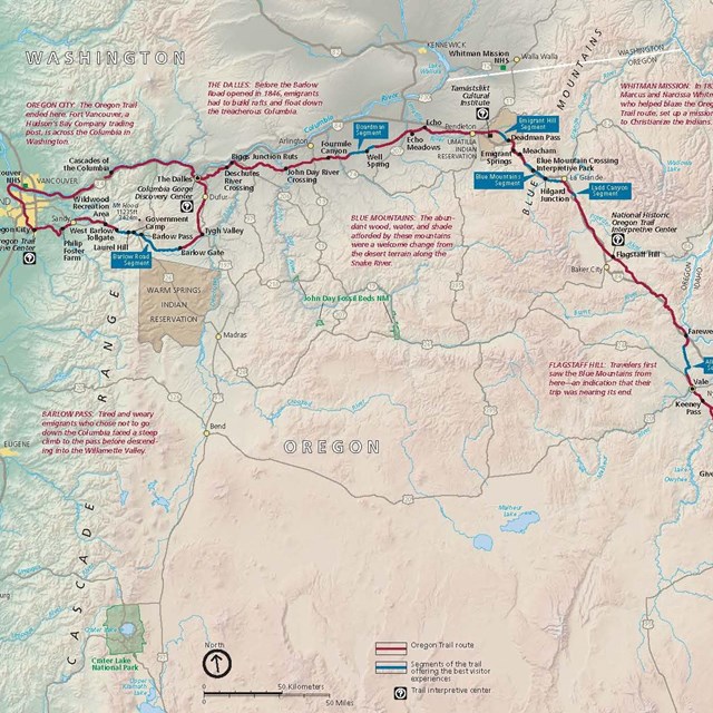 A map depicting a trail from Missouri to Oregon.