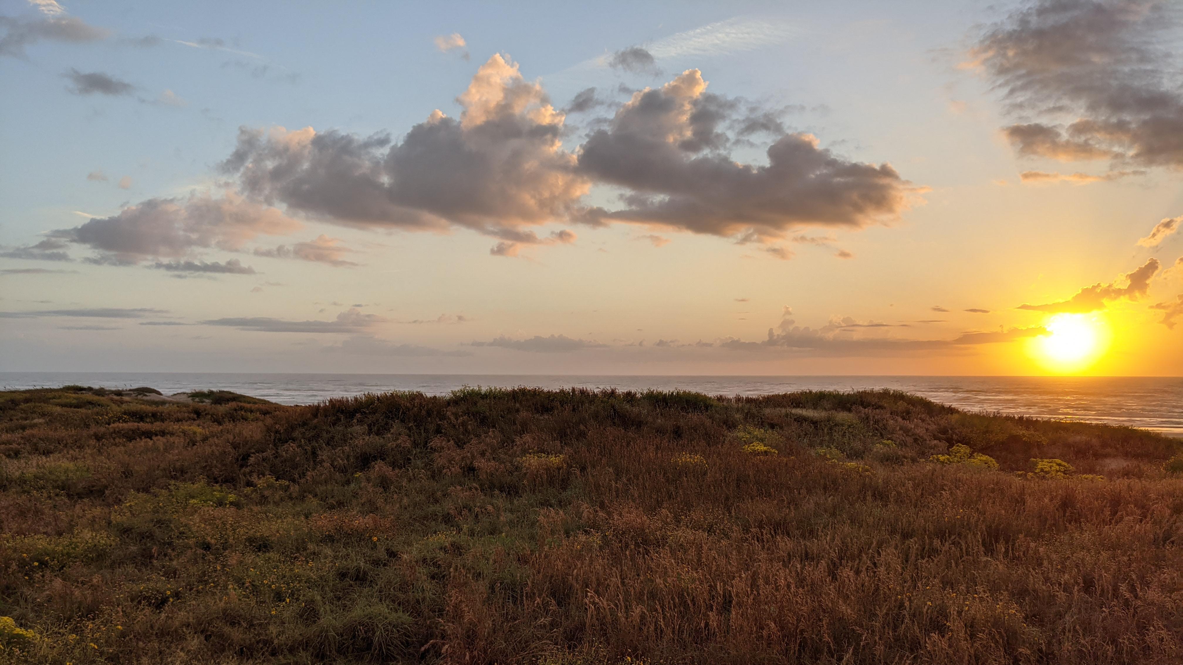 The sun rising over the gulf on a winter morning. 