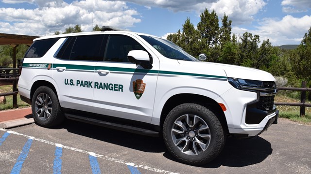 White ranger SUV with green stripe