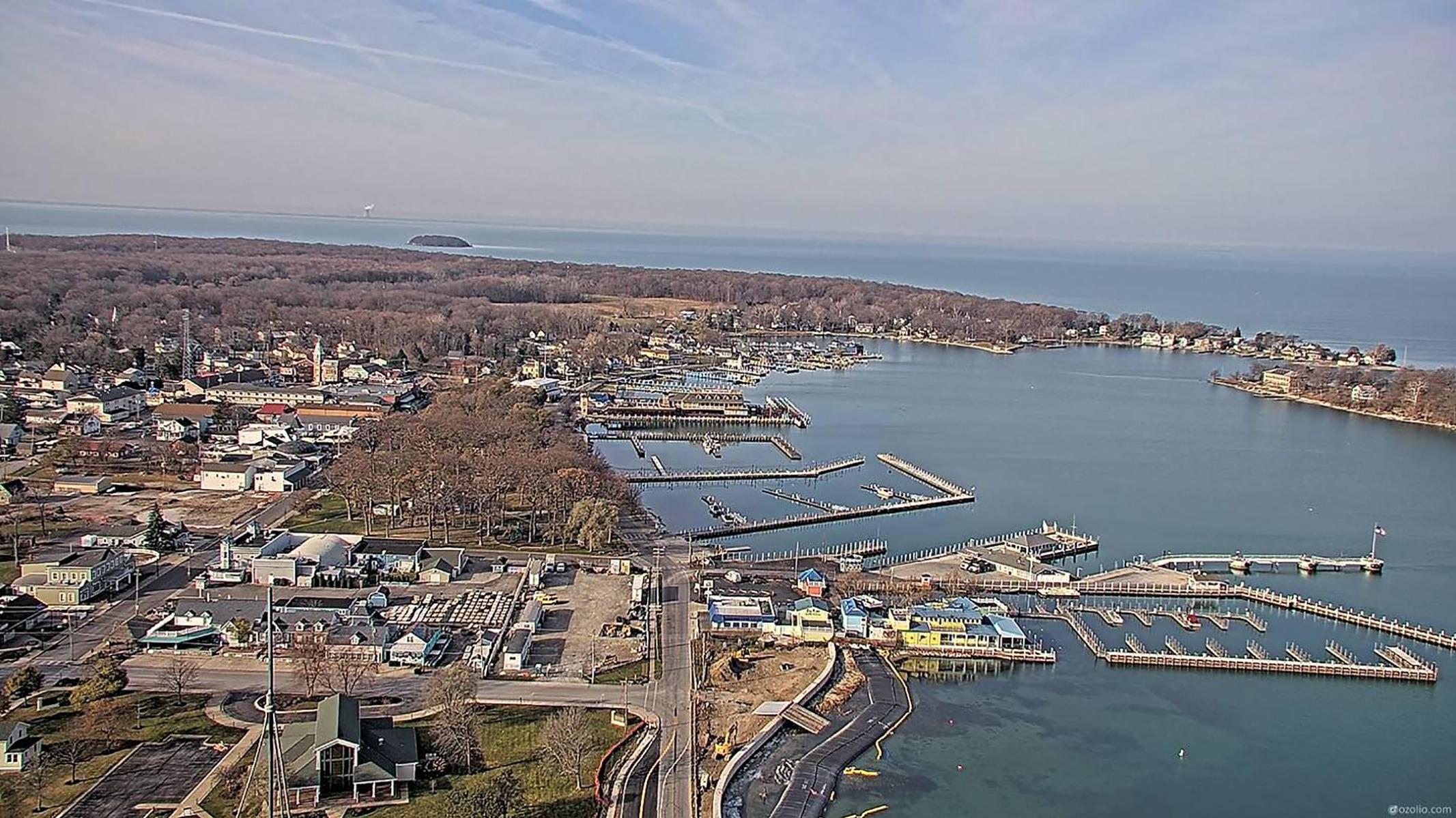 Bird&rsquo;s eye view of the village and harbor of Put-in-Bay. 